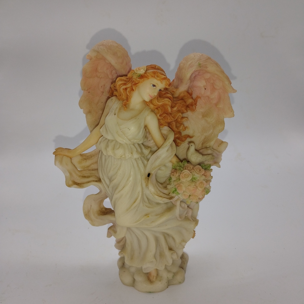 Angel Figurine Decorative Statue in Cream and Peach - Brand Unknown